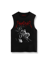 Emperor Tシャツのフロント、死神騎士のアートワーク、バックの五芒星とバンドメンバーの写真