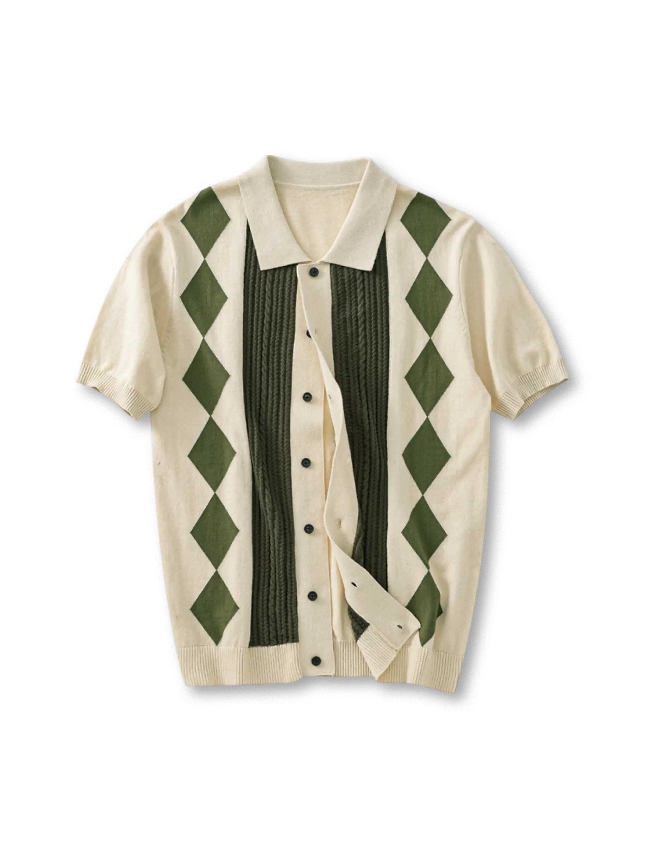 英国アイビーリーグ文化由来のアーガイル柄が特徴の高密度ニットポロシャツ