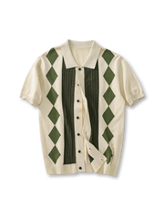 英国アイビーリーグ文化由来のアーガイル柄が特徴の高密度ニットポロシャツ