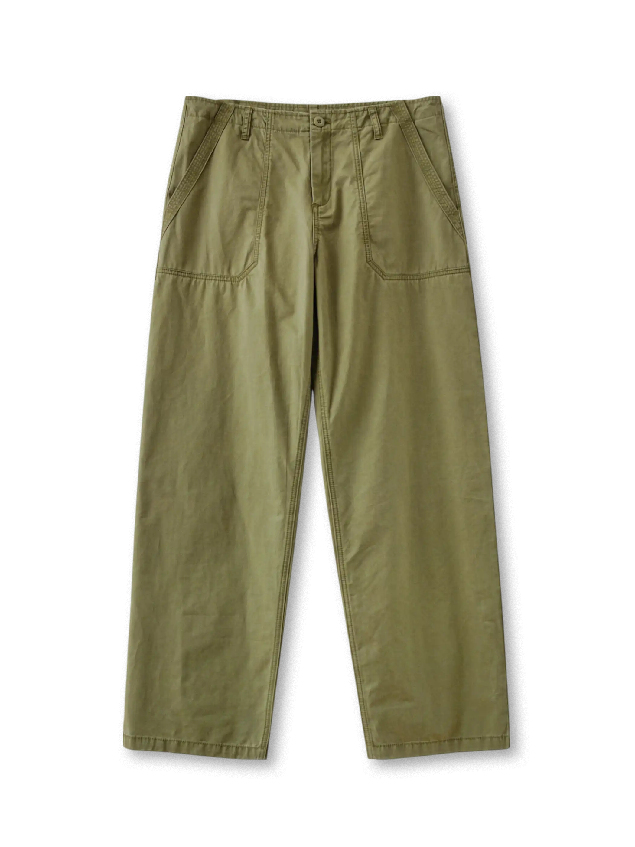 酵素ウォッシュ加工のアースグリーンワイドストレートワークパンツ