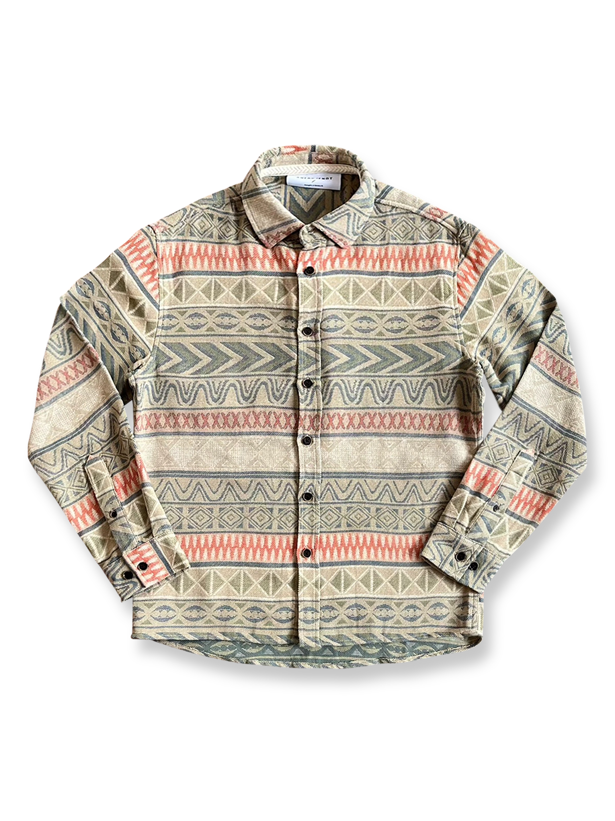 民族風ジャカード柄が映えるコットン長袖シャツ