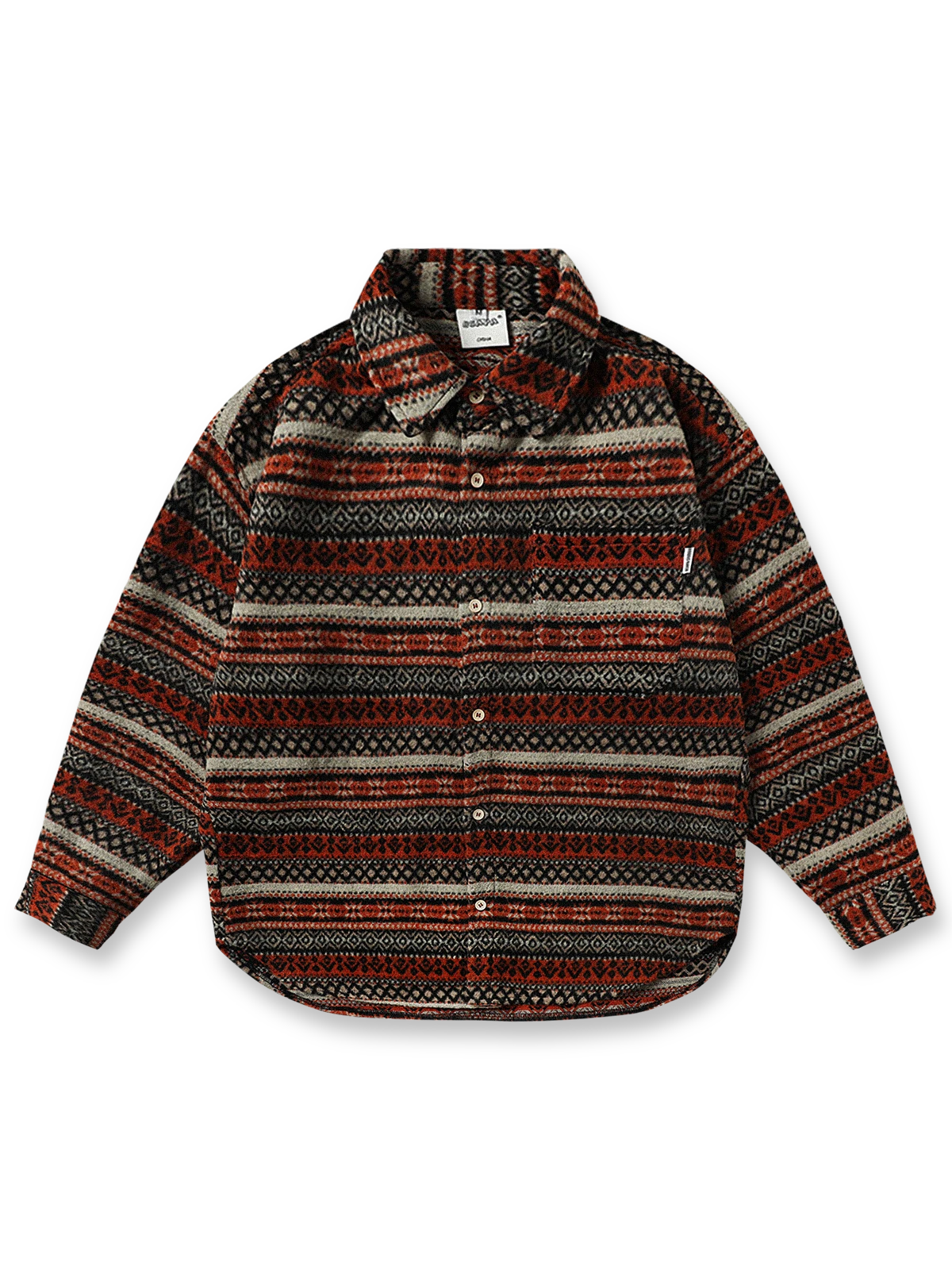 民族風ジャガード柄が特徴のツイード長袖シャツ