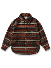 民族風ジャガード柄が特徴のツイード長袖シャツ