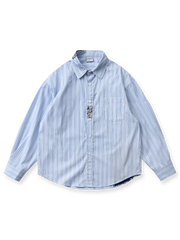 民族風ペイズリーとブルーストライプのパッチワーク長袖シャツ