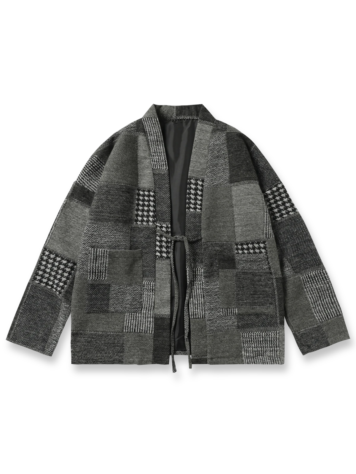 伝統的な道袍をモダンなパッチワークで再現したウールはんてん。