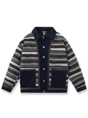 エスニック柄とバイカラーデザインを組み合わせた保温性に優れた中綿ジャケット