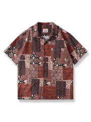 エスニックプリントが特徴のレーヨン混紡アロハシャツ