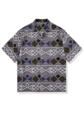 畲族の伝統模様と植物染色を用いたエスニックプリントキューバ襟シャツ