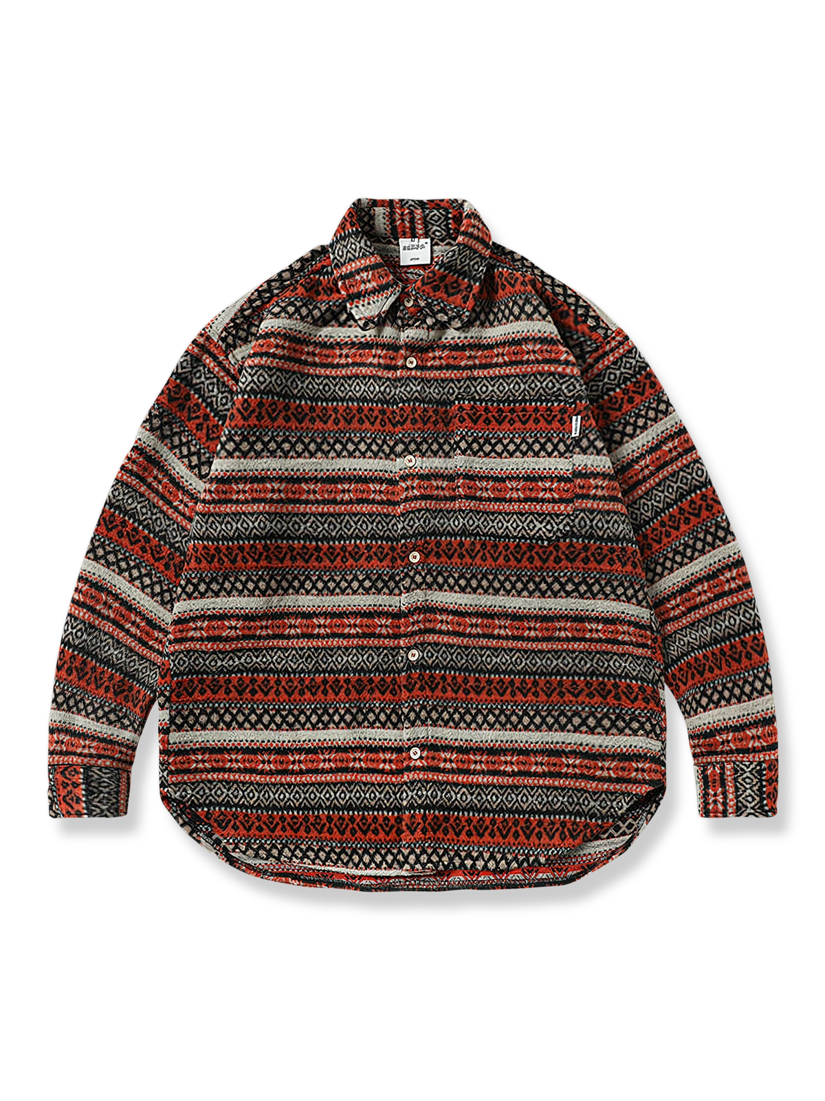 民族調ボーダージャガード織りツイード長袖シャツの製品イメージ