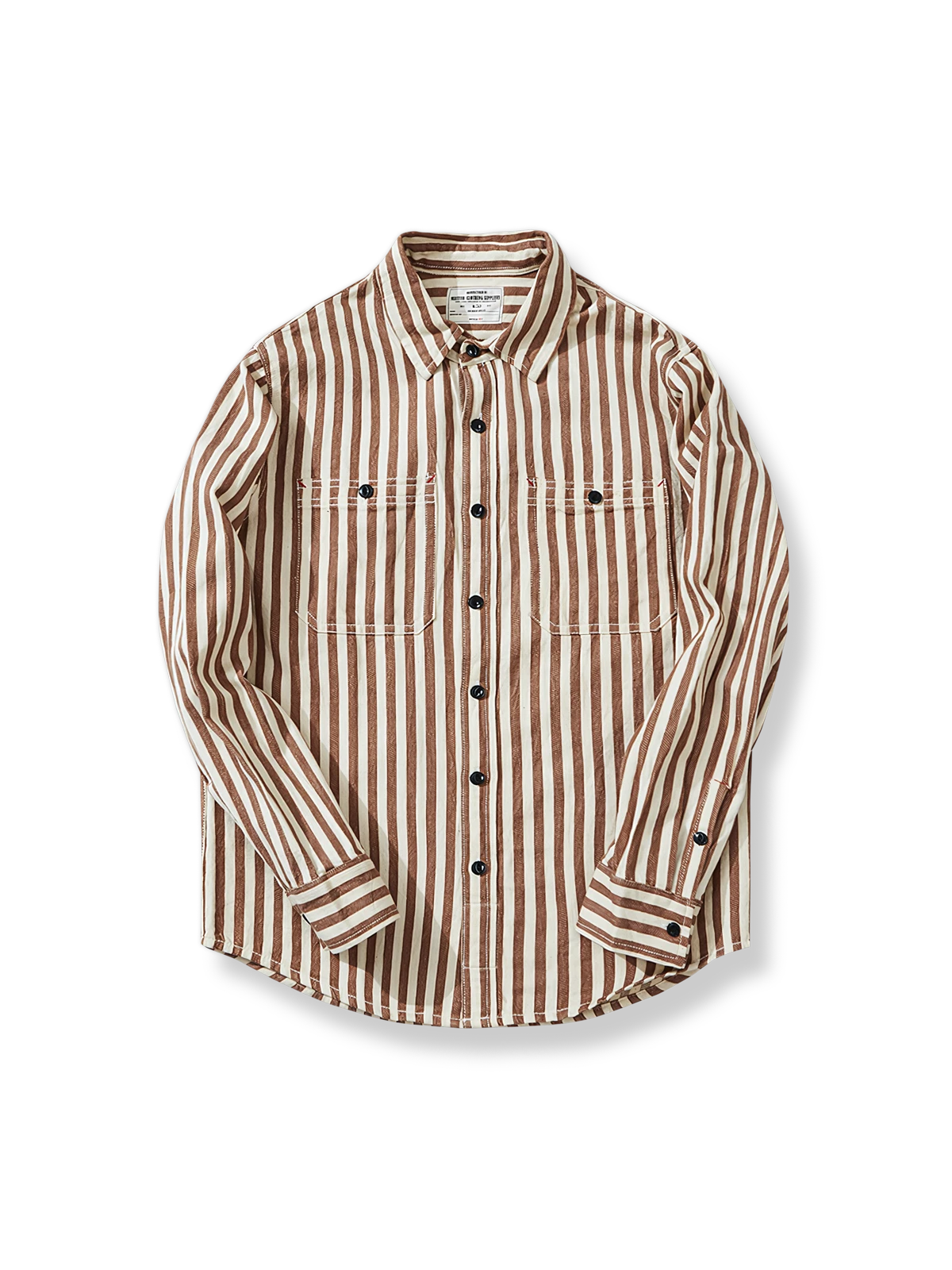 サンドウォッシュ加工を施したキャンバスコットンのストライプシャツの写真