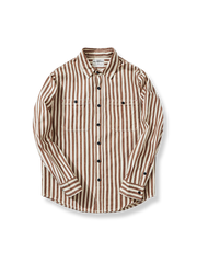 サンドウォッシュ加工を施したキャンバスコットンのストライプシャツの写真