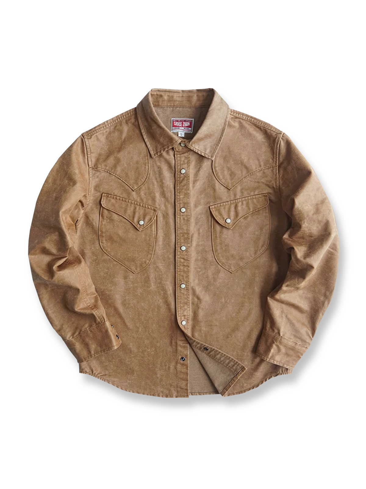 フェイクレザー素材のウエスタン風長袖シャツ