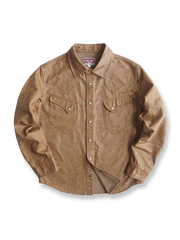 フェイクレザー素材のウエスタン風長袖シャツ