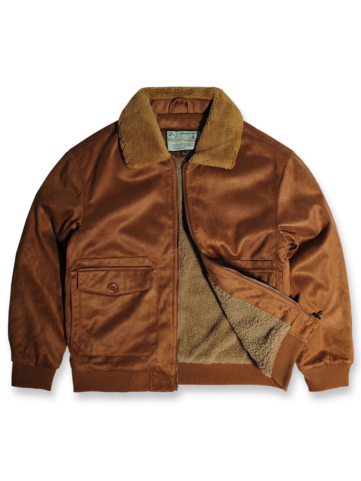 フェイクスエードとシープスキン風裏起毛を備えたヴィンテージ調ハンティングジャケット