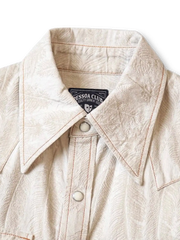 フェザー刺繍ホワイトデニムシャツ