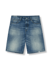 50年代風ハイウエストワイドウォッシュデニムショートパンツ。