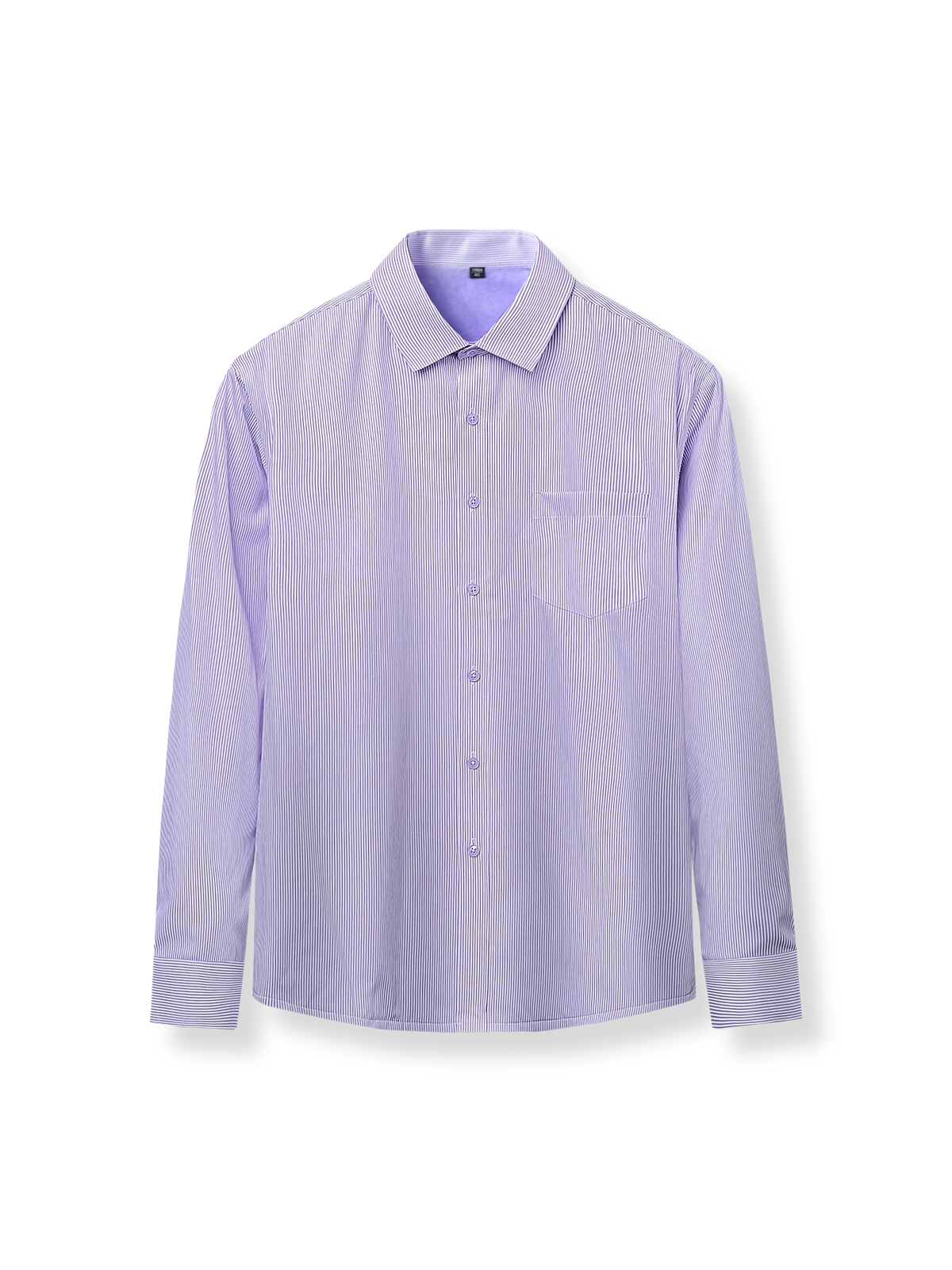 細いブルーとホワイトのストライプ柄ビジネスカジュアルシャツ。