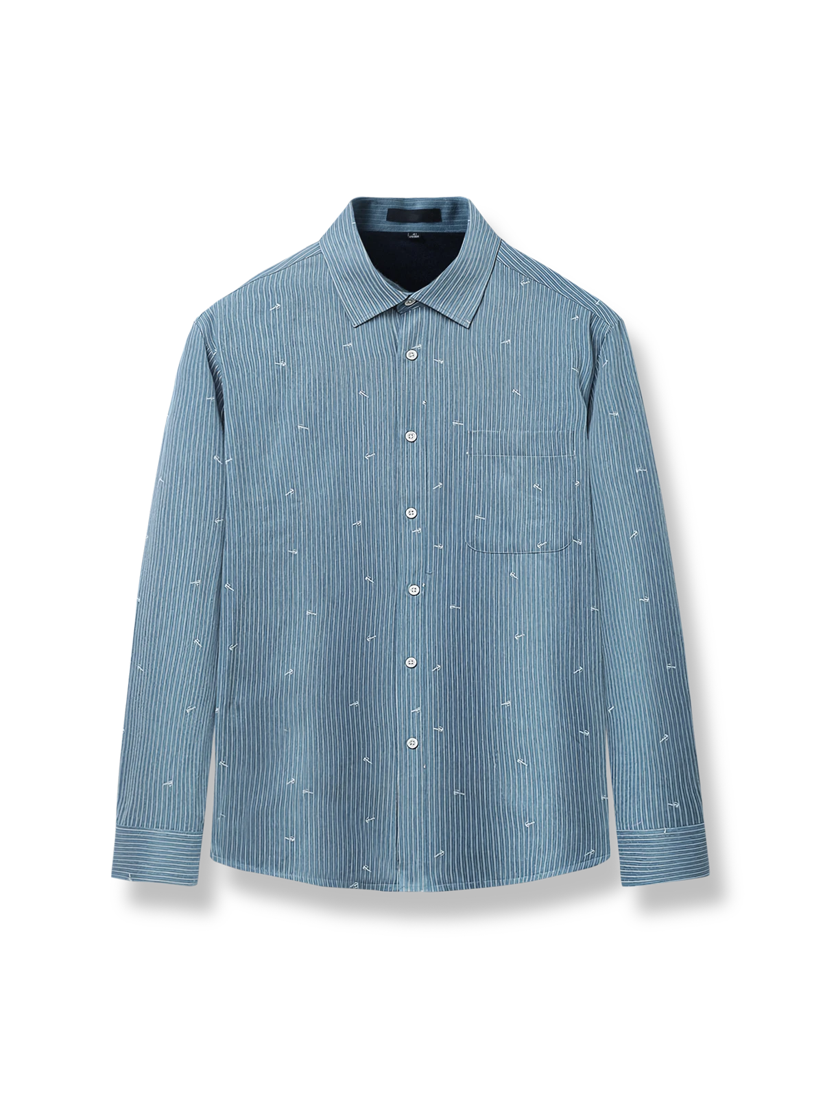 裏地フリース付きの細いブルーストライプシャツ