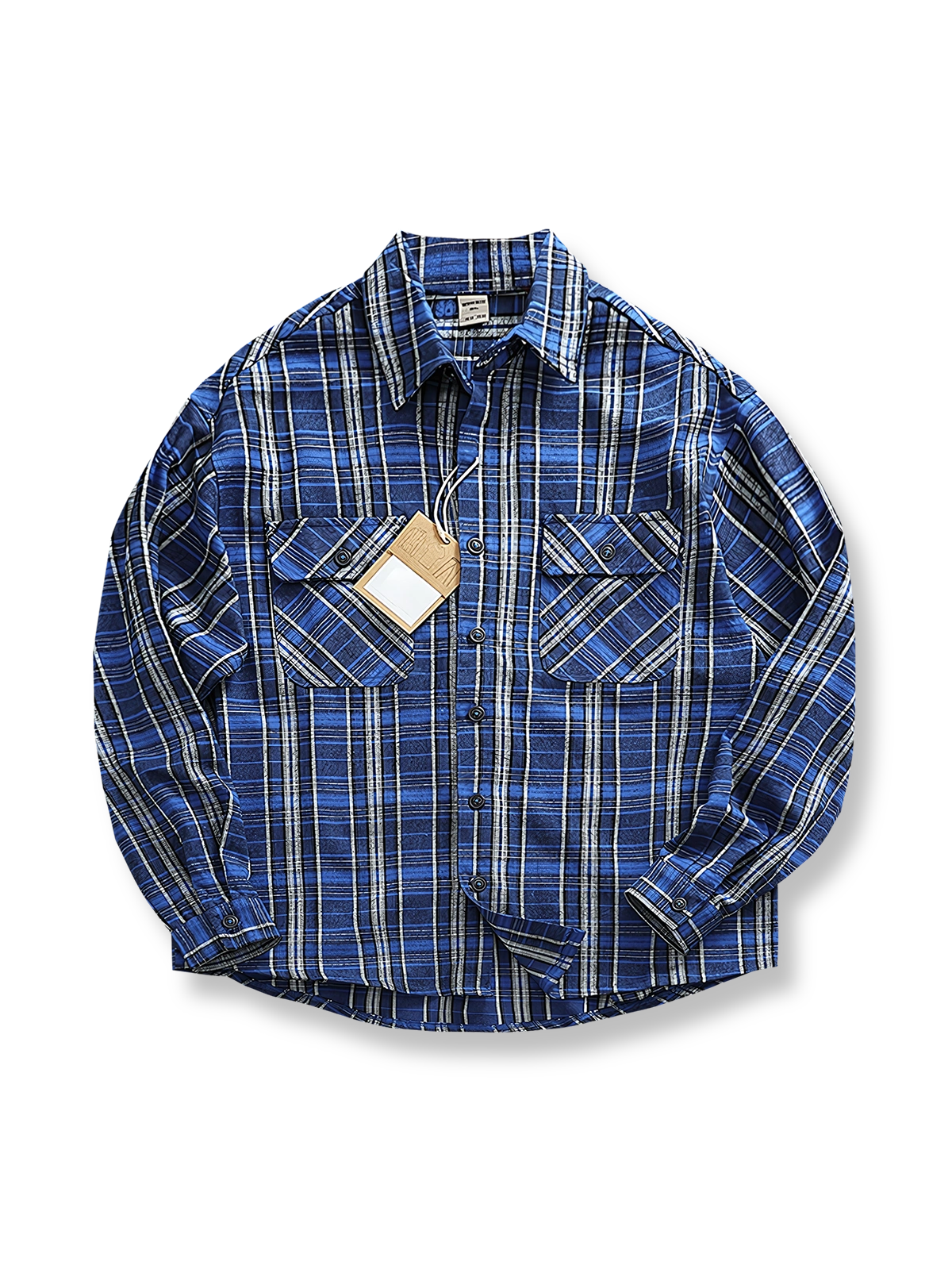 厚手フランネルチェックと起毛加工が特徴のヴィンテージ長袖ワークシャツの全体像。