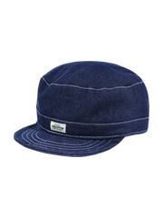 フラットトップとショートブリムが特徴のデニムワーカーズキャップ