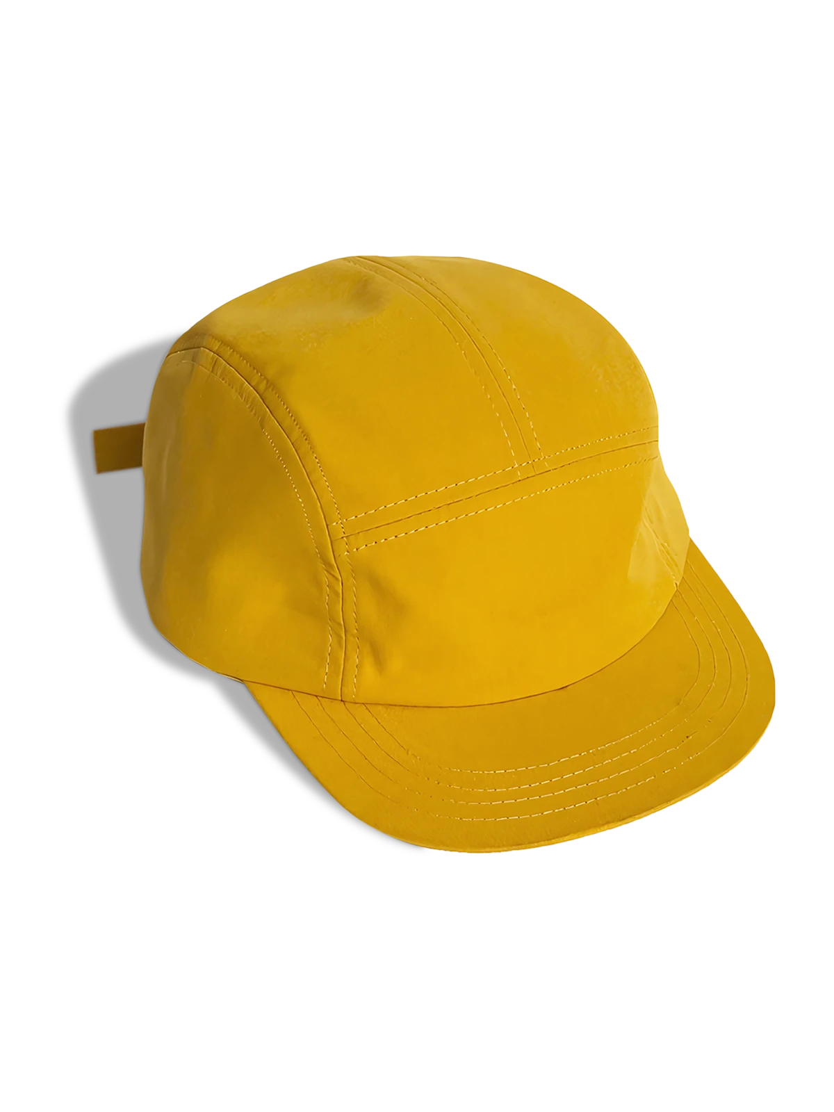 マスタード、オレンジ、ブラック、カーキ、ピンクの5色展開フラットバイザー5パネルコットンキャップ