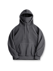 防風フェイスマスク付き両面フリース素材のフードパーカー。