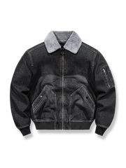 フリース襟付きMA-1デニムジャケット