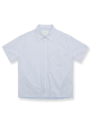 毛羽加工ブルーストライプ半袖シャツの全体画像