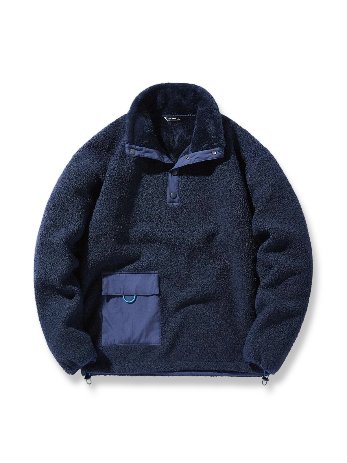 カラーブロックパッチポケットとサイドスリット付きフリースハーフボタンスウェットシャツ