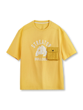 ブルドッグモチーフを高密度フロック加工で立体的に表現したポケット付きTシャツ