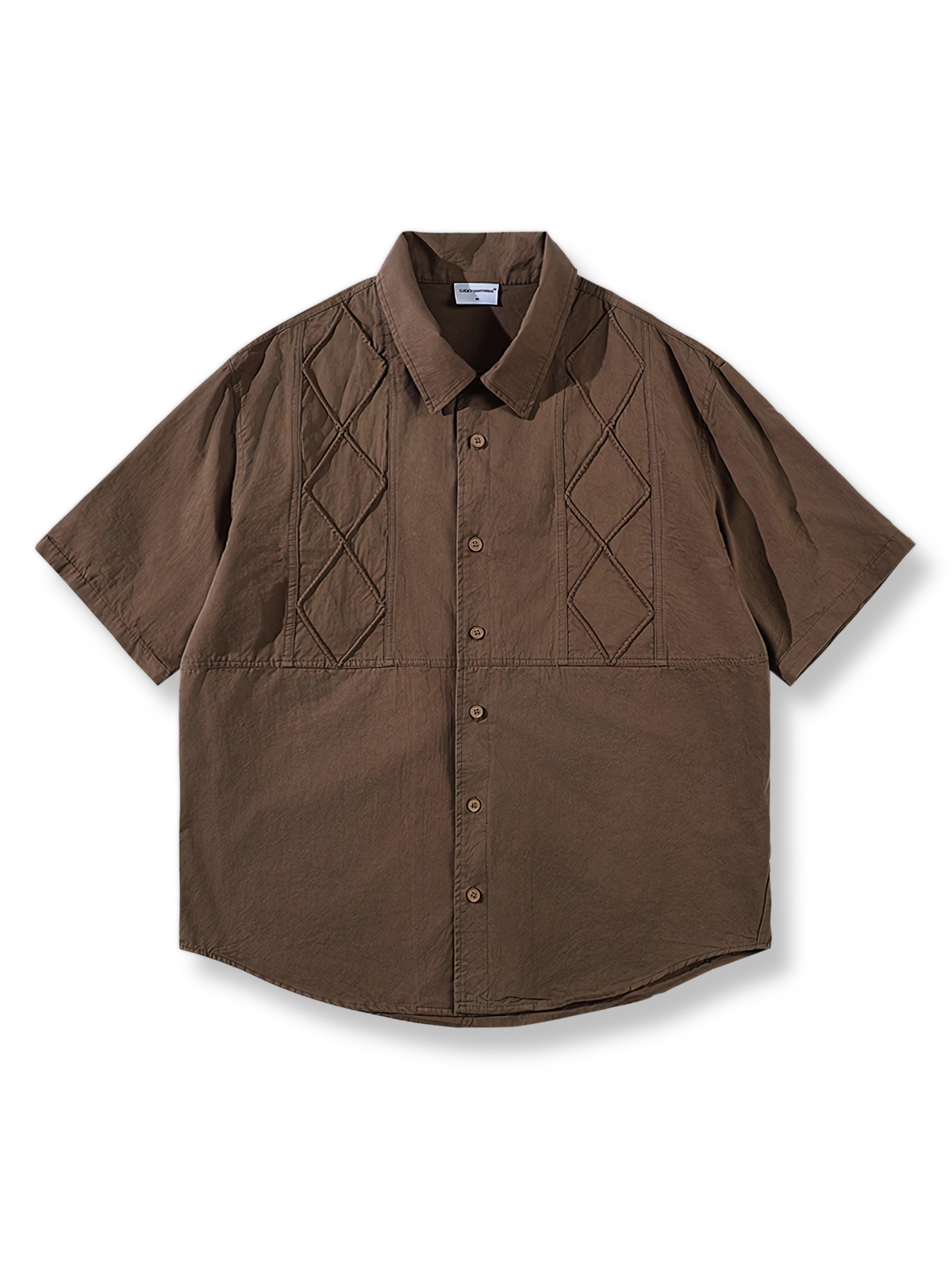 花柄パイピング工芸が施されたコットン半袖シャツ