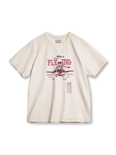 猛虎と戦闘機の大胆プリントが特徴の混紡素材Tシャツ。90年代ヴィンテージディテール付きで快適な着心地