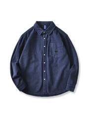 4色 刺繍入り コットン 長袖シャツ