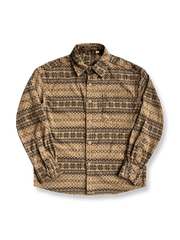 4色展開の民族風プリントが映えるストレッチコーデュロイシャツ