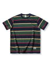 四色展開の太めストライプ柄コットンTシャツ。
