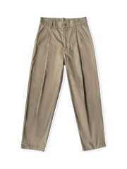 50年代フランス軍制服着想の高密度混紡斜文生地使用、シングルプリーツとテーパードラインのヴィンテージパンツ。