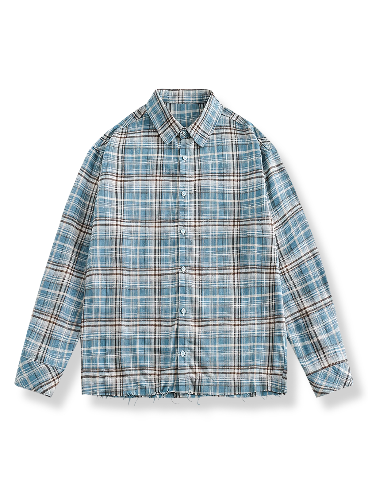 フリンジ裾のチェック柄シャツ