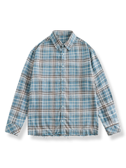 フリンジ裾のチェック柄シャツ