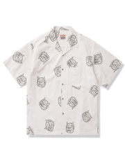 風神雷神モチーフの伝統デザインとゆったりシルエットが特徴のコットン製キューバシャツ、夏の快適な着心地