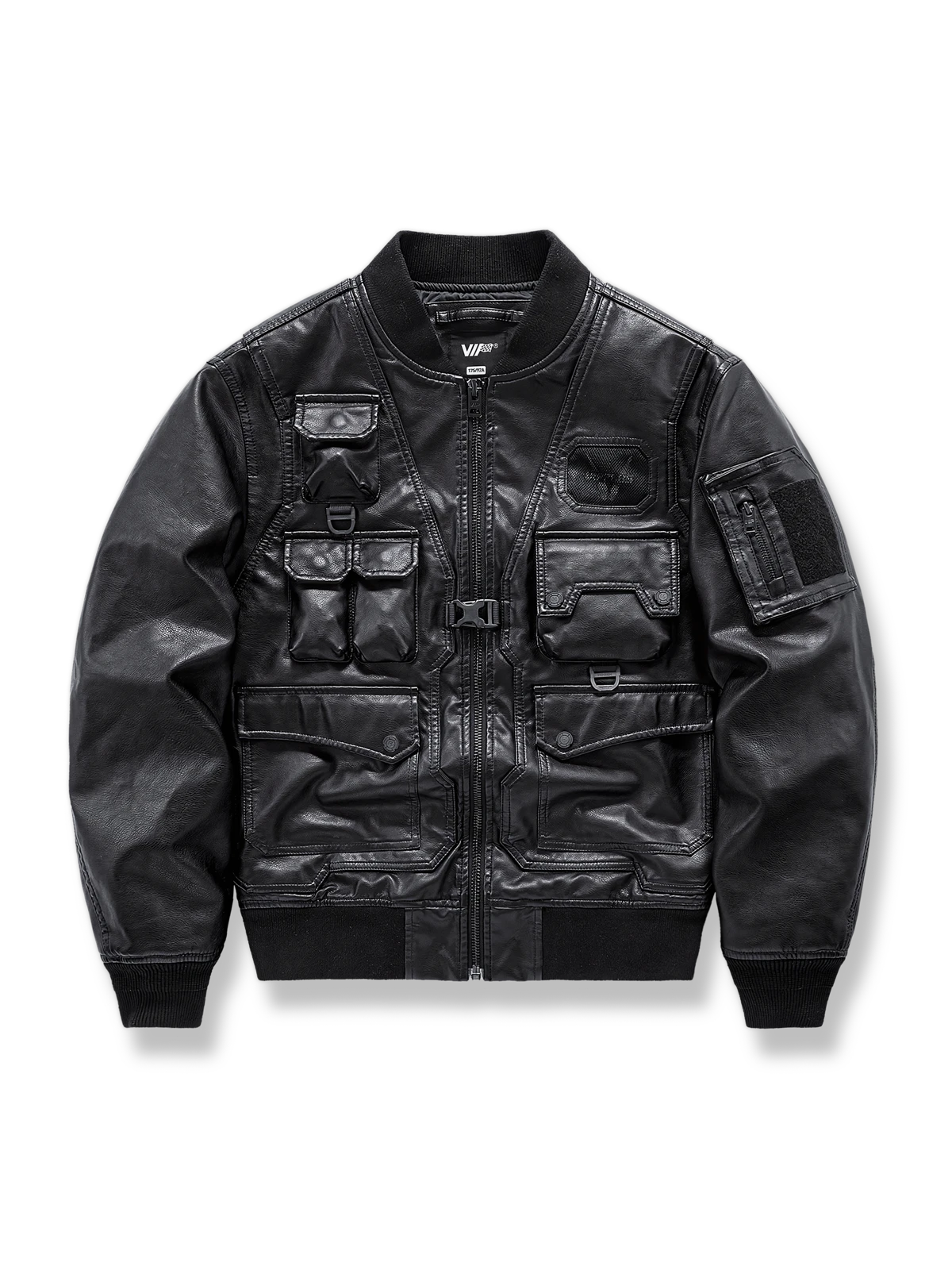 フォルスレイヤー構造と多機能ポケット付きのレザーフライトジャケット
