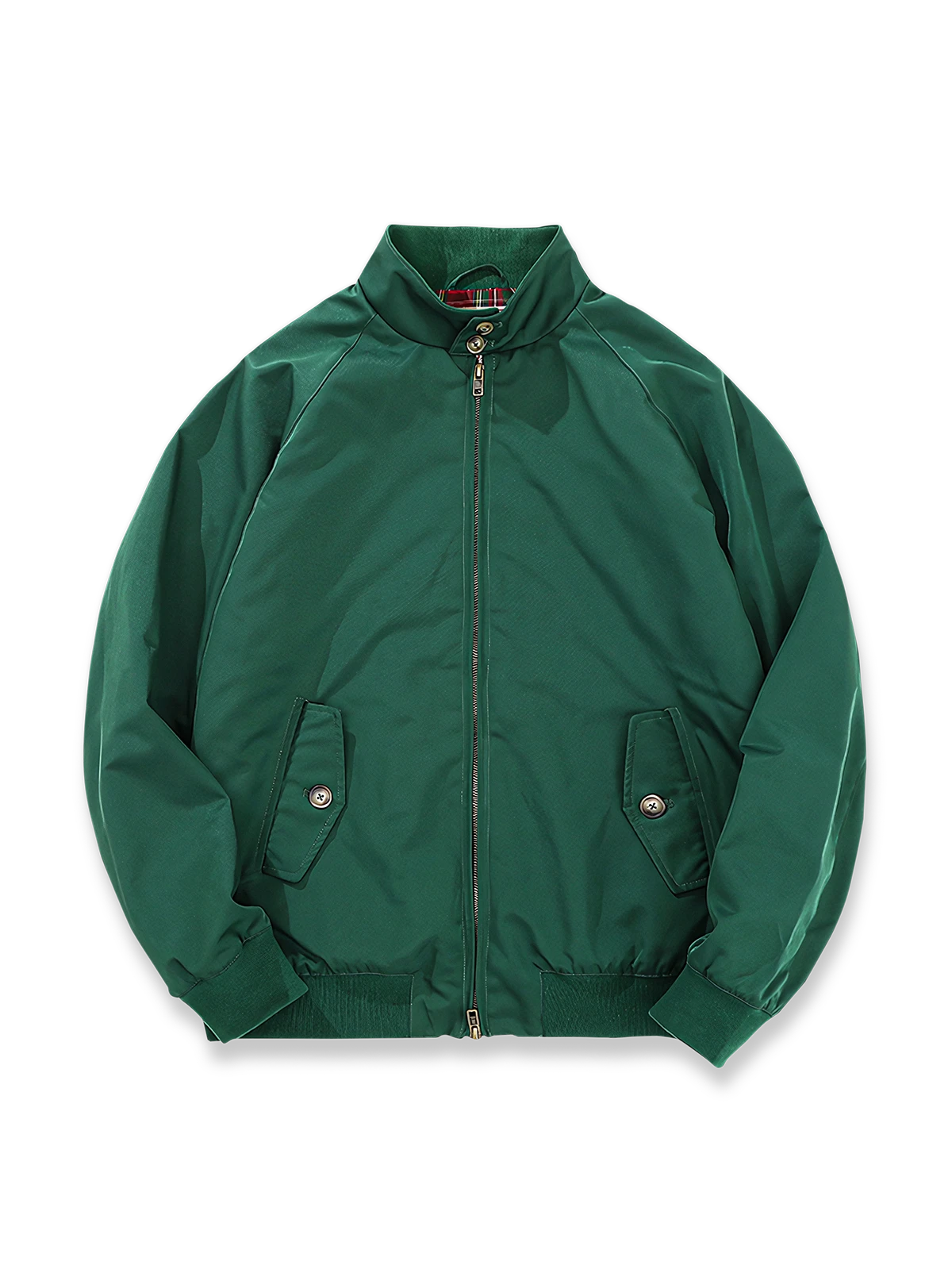 G9スタンドカラーハリントンジャケットの全体とチェック柄裏地を写した写真