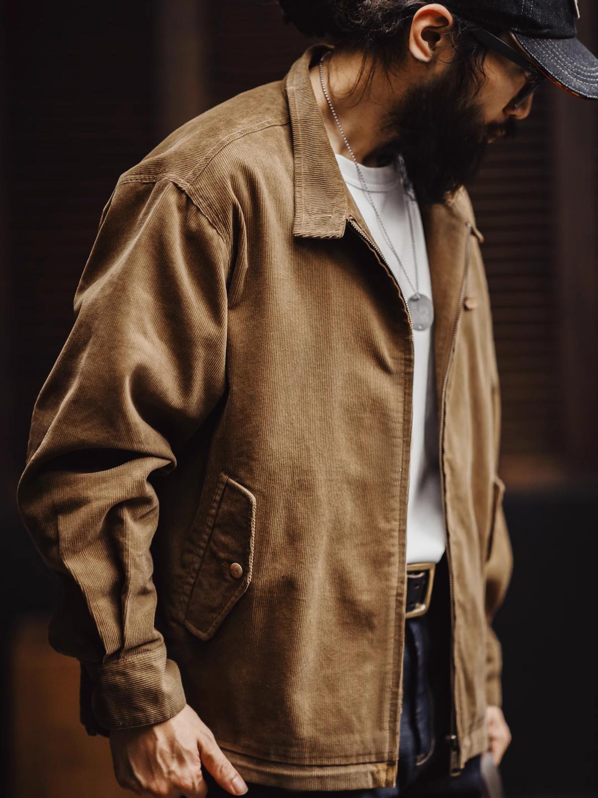 コーデュロイハリントンジャケットの着用イメージ