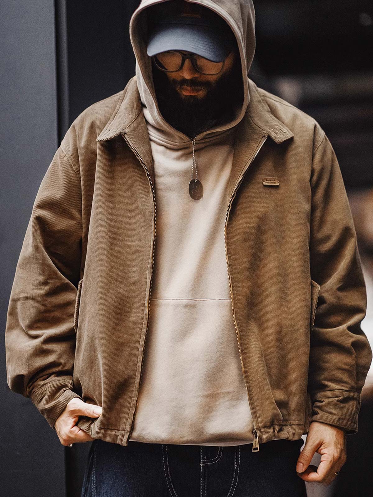 コーデュロイハリントンジャケットの着用イメージ