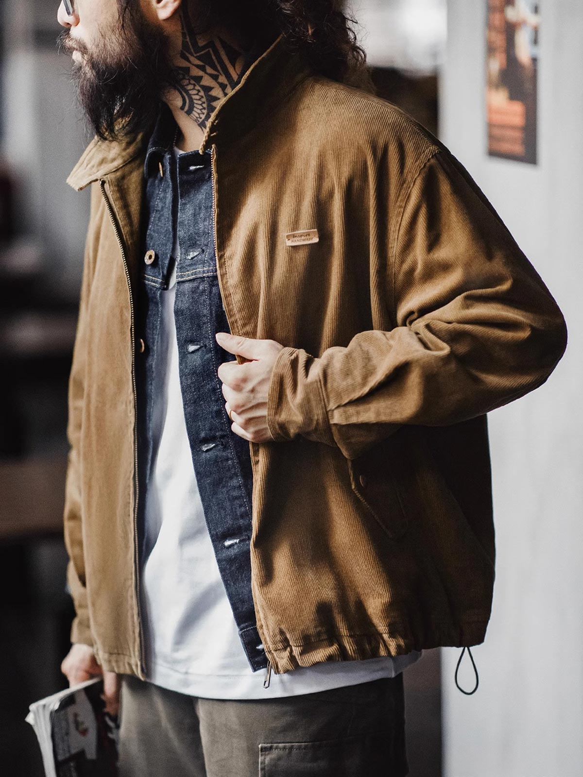 コーデュロイハリントンジャケットの着用イメージ