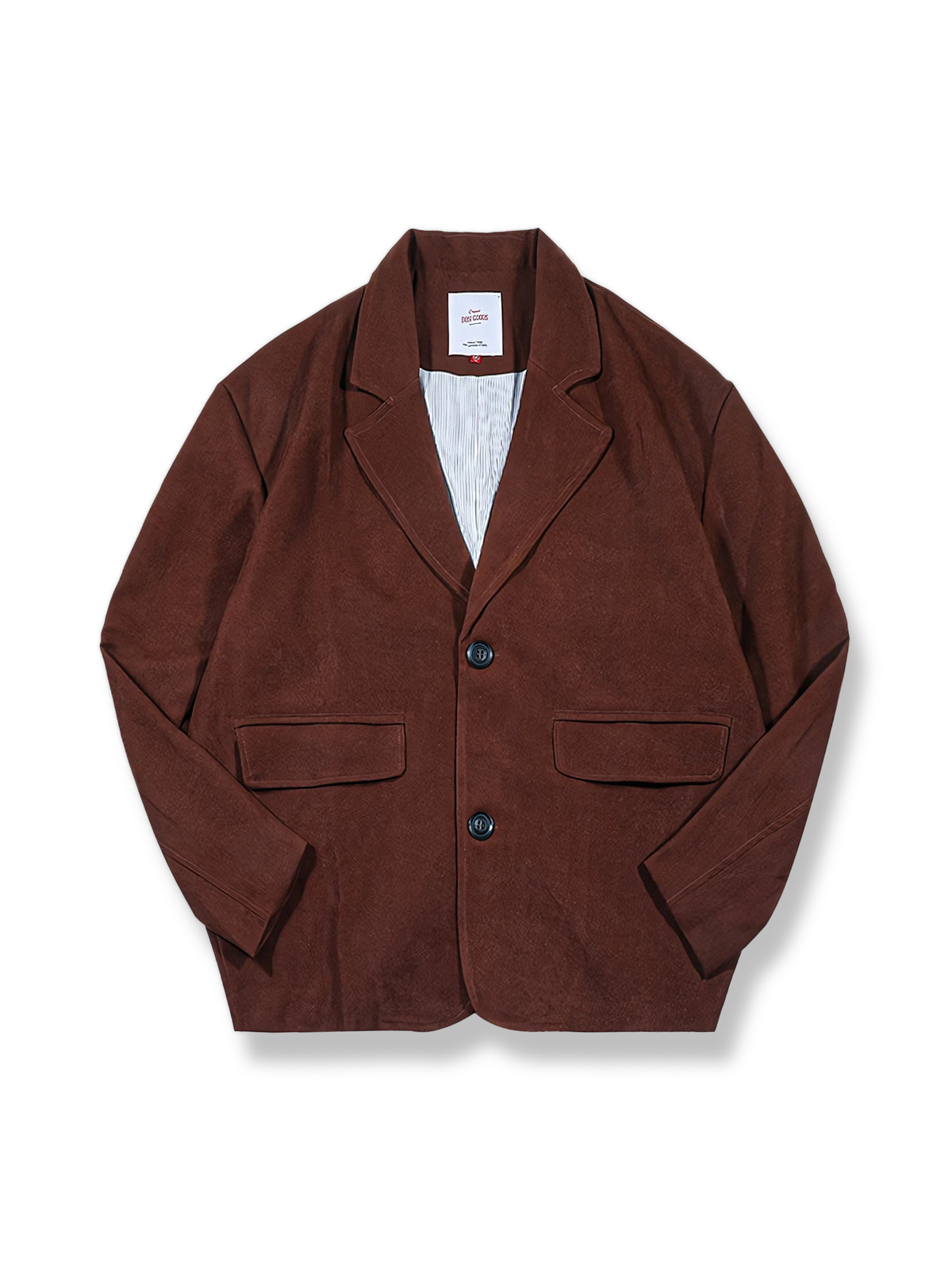 深い栗色のベルベット素材が特徴のリラックスフィットテーラードジャケット。