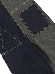 ジオメトリックパッチワークワイドデニムオーバーオール