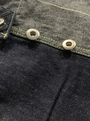 ジオメトリックパッチワークワイドデニムオーバーオール