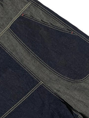 ジオメトリックパッチワークワイドデニムオーバーオール