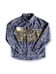 幾何学模様のパッチワークが施されたコットンシャツ