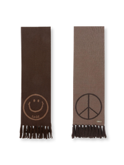 光沢感のある柔らかウール素材のスマイルロゴ入りマフラー